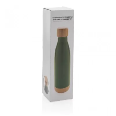 Vacuum stainless steel bottle with bamboo lid and bottom