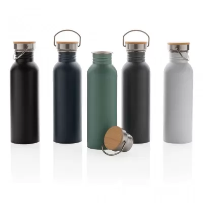 Modern stainless steel bottle with bamboo lid