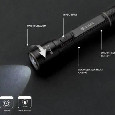 Gear X RCS recycled aluminium USB-rechargeable torch