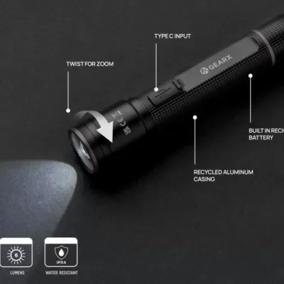 Gear X RCS recycled aluminum USB-rechargeable torch