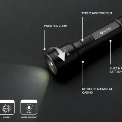 RCS recycled aluminium USB-rechargeable heavy duty torch