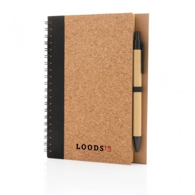 Cork spiral notebook with pen