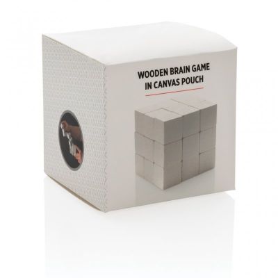 Wooden brain game in canvas pouch