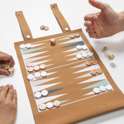 Britton cork foldable backgammon and checkers game set