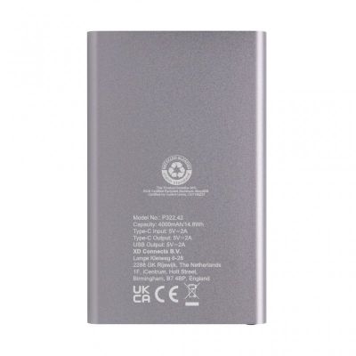 RCS recycled plastic/aluminium 4000mah powerbank with type C