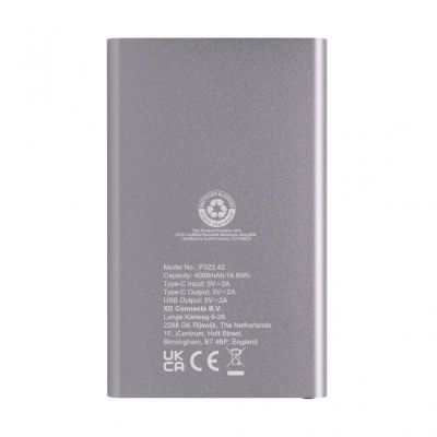 RCS recycled plastic/aluminum 4000 mah powerbank with type C