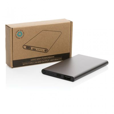 RCS recycled plastic/aluminium 4000mah powerbank with type C
