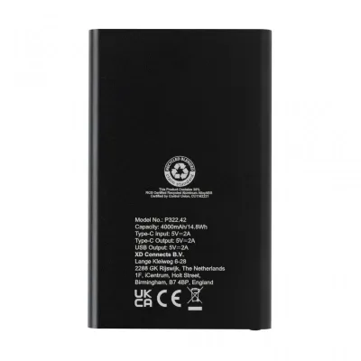 RCS recycled plastic/aluminium 4000mah powerbank with type C