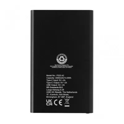 RCS recycled plastic/aluminum 4000 mah powerbank with type C