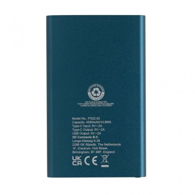 RCS recycled plastic/aluminium 4000mah powerbank with type C
