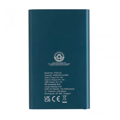 RCS recycled plastic/aluminum 4000 mah powerbank with type C