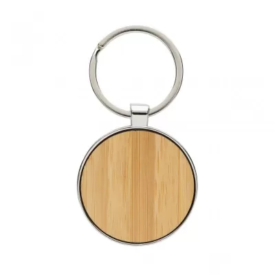 RCS recycled zinc alloy round keychain with bamboo