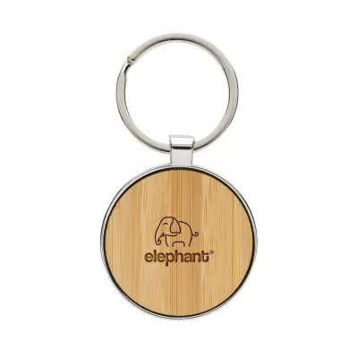 RCS recycled zinc alloy round keychain with bamboo