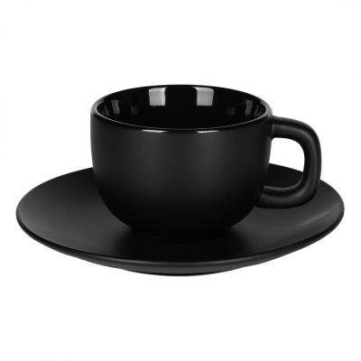 TOTEM, keramička šolja za cappuccino sa tacnom, 200 ml, crna