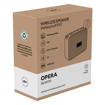 OPERA, vodootporan ipx7 bežični zvučnik, 5w, crni