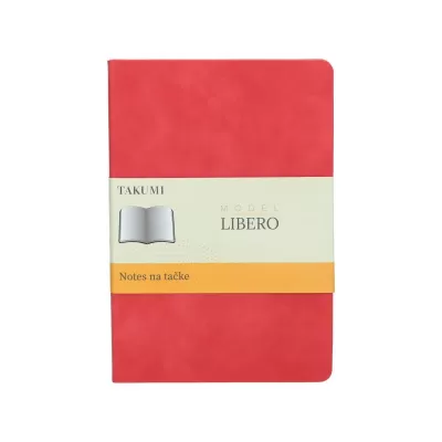 LIBERO, Notes A5 formata, listovi na tačkice, 176 listova u bloku sa plišanom koricom, crvena 