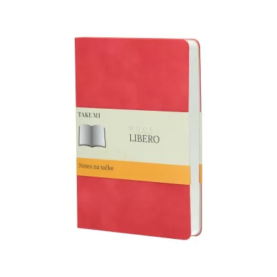 LIBERO, Notes A5 formata, listovi na tačkice, 176 listova u bloku sa plišanom koricom, crvena 