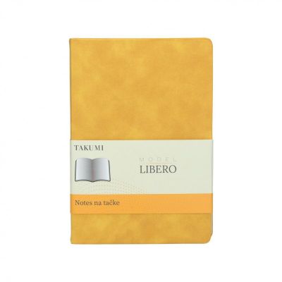 LIBERO, Notes A5 formata, listovi na tačkice, 176 listova u bloku sa plišanom koricom, žuta