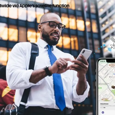 Globefind RCSrPolyester luggage tag with worldwide locating