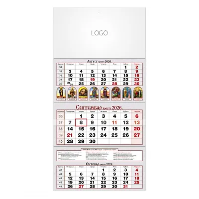 PRAVOSLAVNI 82, zidni kalendar: 3 x 12 listova, tromesečni, trodelni