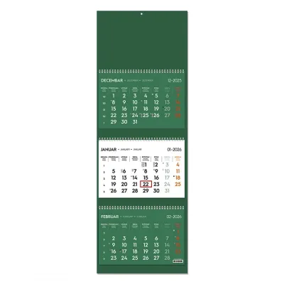 POSLOVNI 73, zidni kalendar: 3 x 12 listova, tromesečni, trodelni, zeleni