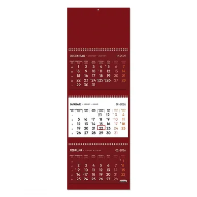 POSLOVNI 73, zidni kalendar: 3 x 12 listova, tromesečni, trodelni, bordo
