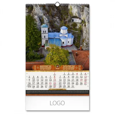 PRAVOSLAVNI MANASTIRI 12, zidni kalendar: 7 listova, dvomesečni