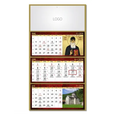 MANASTIRI 08, zidni kalendar: 3 x 12 listova, tromesečni, trodelni