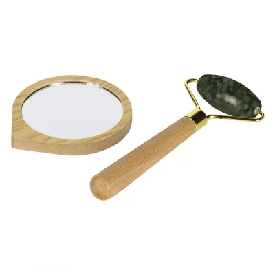 DERMA, ogledalce i roler za lice u setu, 2/1, bež