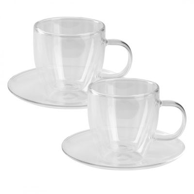 PIGNA MIDI, set od dve staklene šolje sa tacnama za cappuccino sa dvostrukim zidom, 2 x 150 ml, transparentni