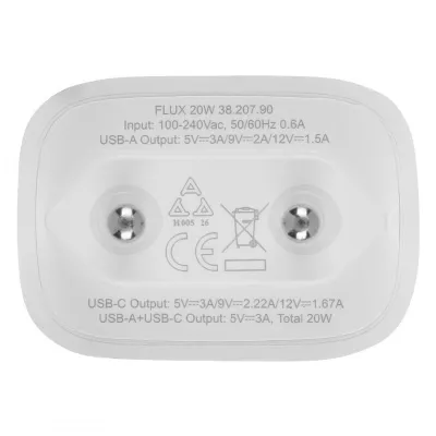FLUX 20W, zidni punjač 20w, beli