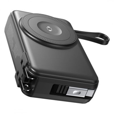 EDISON 10PD 35W, univerzalni putni punjač pomoćna baterija, 10.000 mah, 35w sa magnetom i kablom na izvlačenje, crna