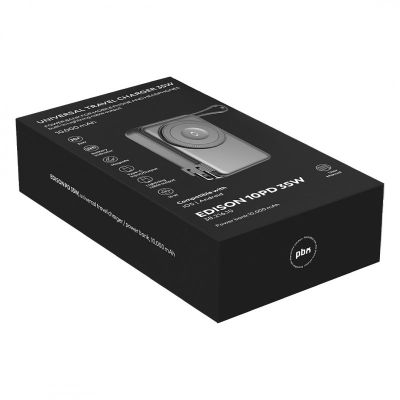EDISON 10PD 35W, univerzalni putni punjač pomoćna baterija, 10.000 mah, 35w sa magnetom i kablom na izvlačenje, crna