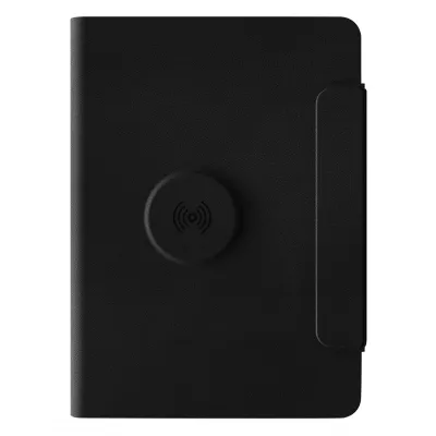 GLOBAL 2IN1, portfolio sa notesom a5, pomoćnom baterijom 5.000 mah, bežičnim punjačem za dva uređaja i magnetom u poklon kutiji, crni