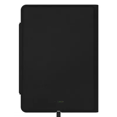 GLOBAL 2IN1, portfolio sa notesom a5, pomoćnom baterijom 5.000 mah, bežičnim punjačem za dva uređaja i magnetom u poklon kutiji, crni