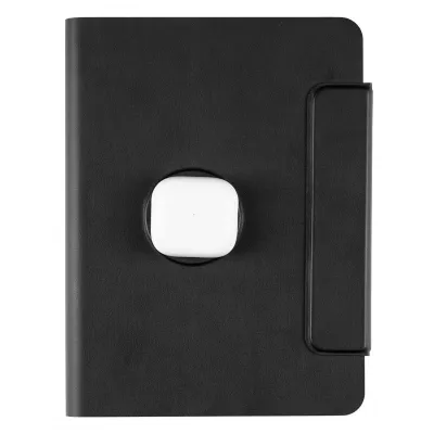 GLOBAL 2IN1, portfolio sa notesom a5, pomoćnom baterijom 5.000 mah, bežičnim punjačem za dva uređaja i magnetom u poklon kutiji, crni