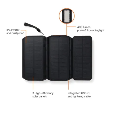 Nordic Drift Titan 10.000mAh solar powerbank with 3 panels