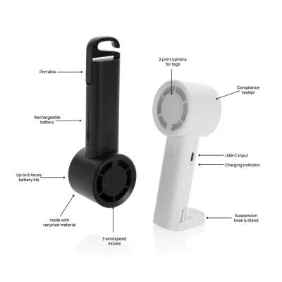 Twist RCS recycled plastic re-chargeable portable fan