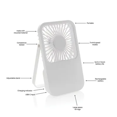 Aervina RCS recycled plastic re-chargeable desk fan