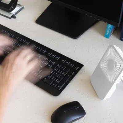 Aervina RCS recycled plastic re-chargeable desk fan