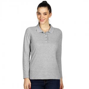 LINDA, ženska pamučna polo majica dugih rukava, 200 g/m2, pepeljasta