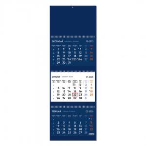 POSLOVNI 73, zidni kalendar: 3 x 12 listova, tromesečni, trodelni, plavi